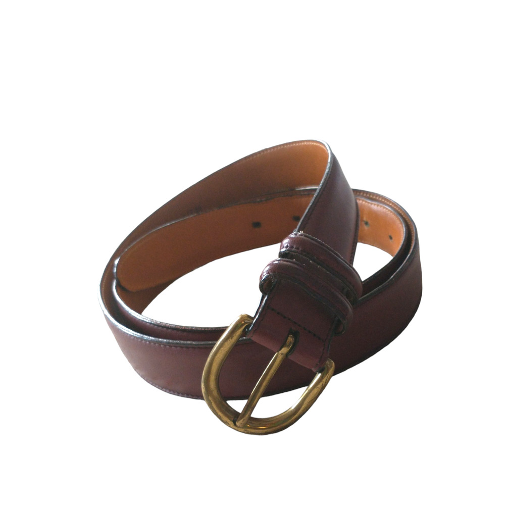 Men's Land's End Burgundy Leather Belt 42 Brass Buckle Career Functional Office